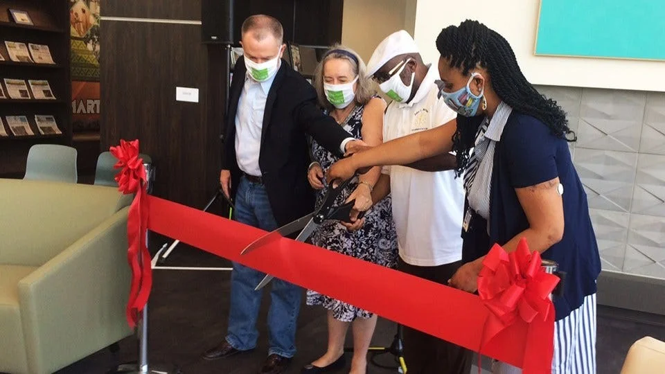 Ribbon cutting at new library