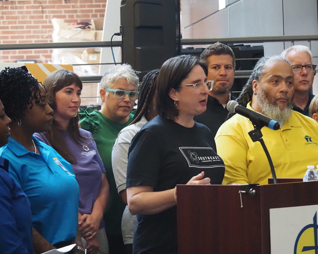 Press Conference where Peggy Frame is speaking